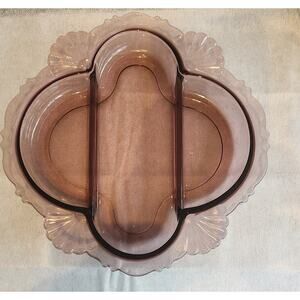 Vtg Tiffin 3 Part Clover Relish Dish 9" Divided Tray Amethyst Purple